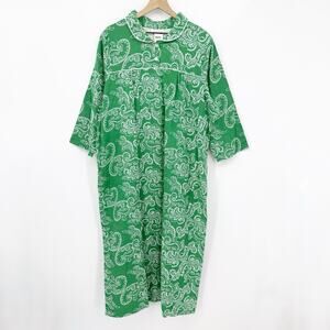 Butterfly Green Paisley Flannel House Dress 2X Duster Kaftan Loungewear Cozy
